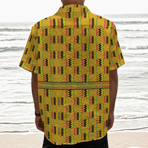 Yellow Kente Pattern Print Textured Short Sleeve Shirt