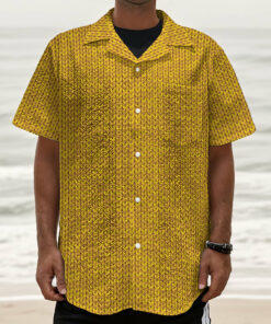 Yellow Knitted Pattern Print Textured Short Sleeve Shirt