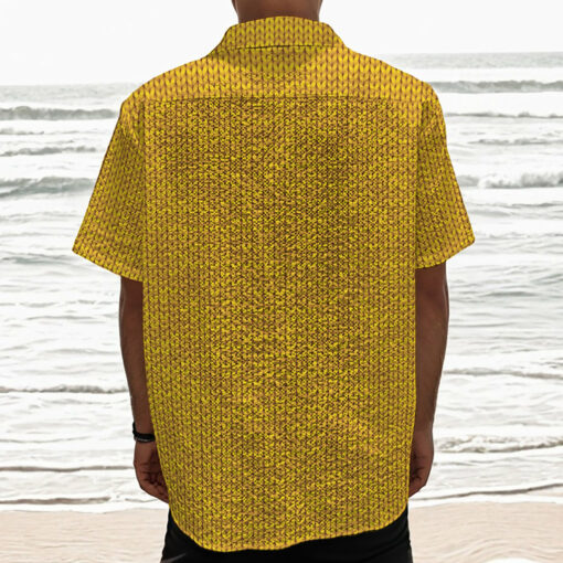 Yellow Knitted Pattern Print Textured Short Sleeve Shirt