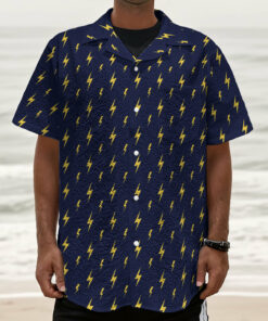Yellow Lightning Bolts Pattern Print Textured Short Sleeve Shirt