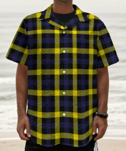 Yellow Navy And Black Plaid Print Textured Short Sleeve Shirt