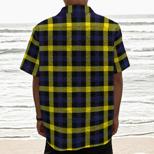 Yellow Navy And Black Plaid Print Textured Short Sleeve Shirt