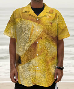 Yellow Pineapple Pieces Print Textured Short Sleeve Shirt