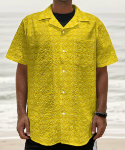 Yellow Plastic Building Blocks Print Textured Short Sleeve Shirt