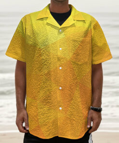Yellow Polygonal Geometric Print Textured Short Sleeve Shirt