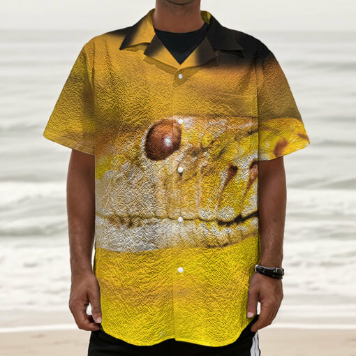 Yellow Python Snake Print Textured Short Sleeve Shirt