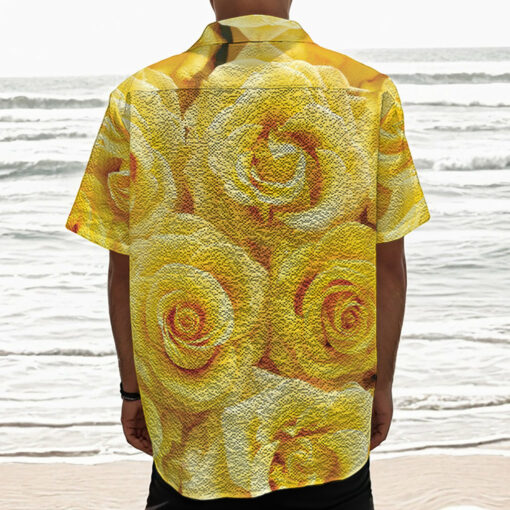Yellow Rose Print Textured Short Sleeve Shirt