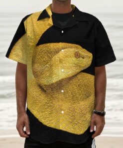 Yellow Snake Print Textured Short Sleeve Shirt