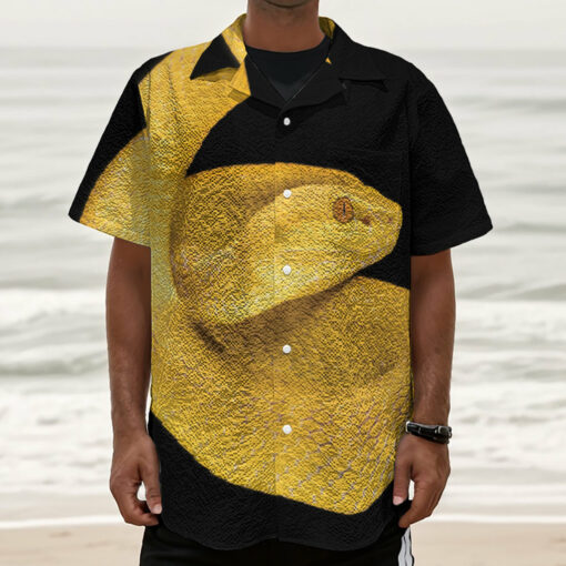 Yellow Snake Print Textured Short Sleeve Shirt