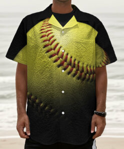 Yellow Softball Ball Print Textured Short Sleeve Shirt