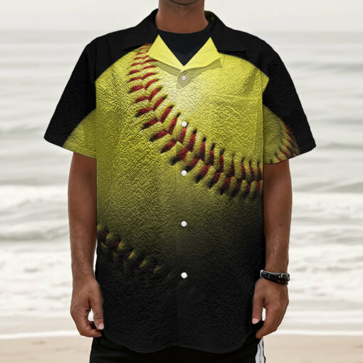 Yellow Softball Ball Print Textured Short Sleeve Shirt