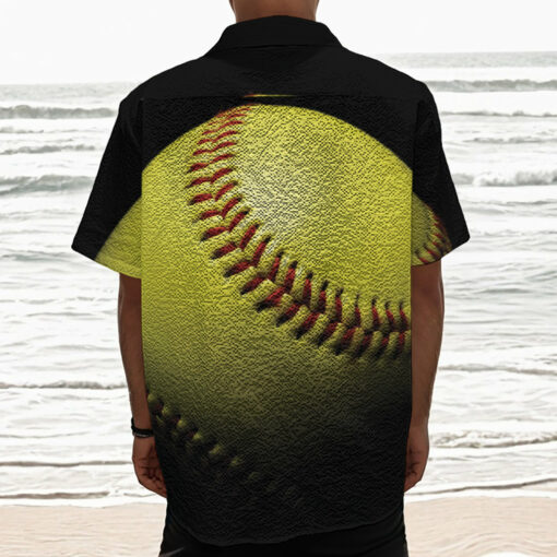 Yellow Softball Ball Print Textured Short Sleeve Shirt