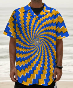 Yellow Spiral Moving Optical Illusion Textured Short Sleeve Shirt