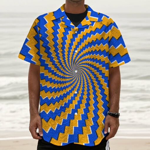 Yellow Spiral Moving Optical Illusion Textured Short Sleeve Shirt