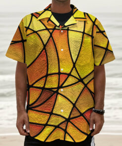 Yellow Stained Glass Mosaic Print Textured Short Sleeve Shirt