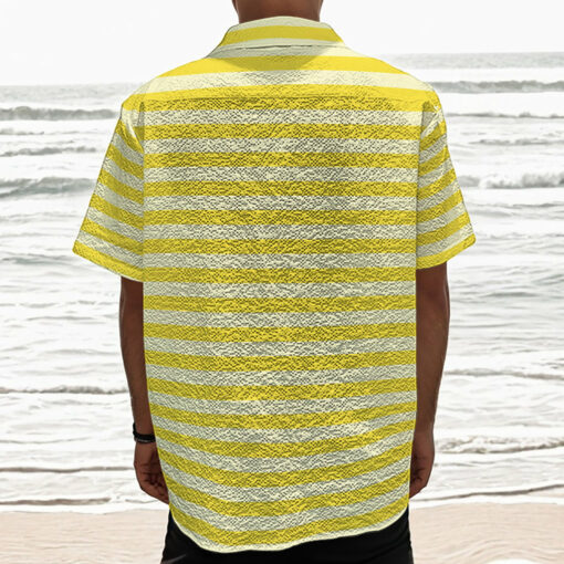 Yellow Striped Pattern Print Textured Short Sleeve Shirt