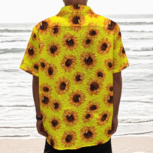 Yellow Sunflower Pattern Print Textured Short Sleeve Shirt