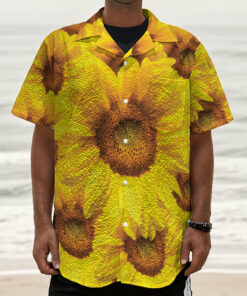 Yellow Sunflower Print Textured Short Sleeve Shirt