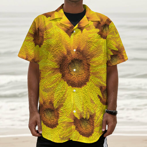 Yellow Sunflower Print Textured Short Sleeve Shirt