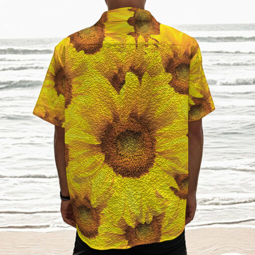 Yellow Sunflower Print Textured Short Sleeve Shirt