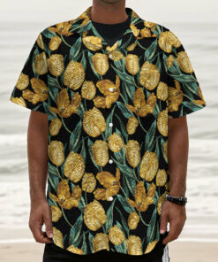 Yellow Tulip Floral Pattern Print Textured Short Sleeve Shirt