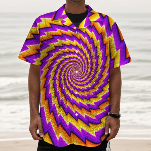 Yellow Twisted Moving Optical Illusion Textured Short Sleeve Shirt
