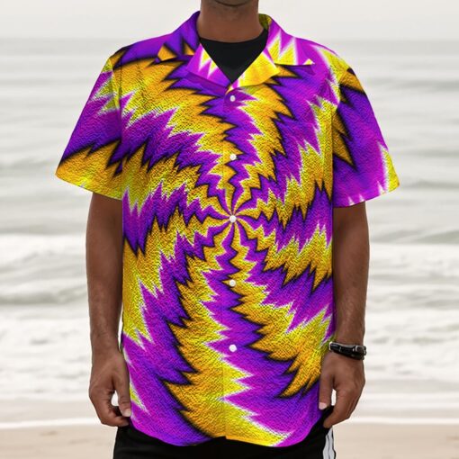Yellow Vortex Moving Optical Illusion Textured Short Sleeve Shirt