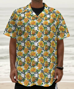 Yellow Watercolor Rose Print Textured Short Sleeve Shirt