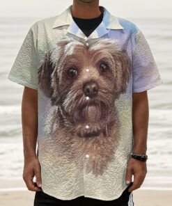 Yorkshire Terrier Portrait Print Textured Short Sleeve Shirt