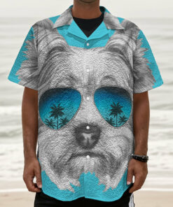 Yorkshire Terrier With Sunglasses Print Textured Short Sleeve Shirt