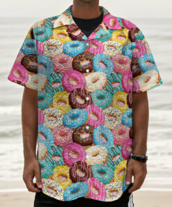 Yummy Donut Pattern Print Textured Short Sleeve Shirt