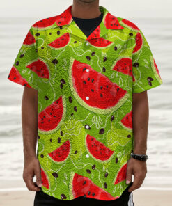 Yummy Watermelon Pieces Pattern Print Textured Short Sleeve Shirt