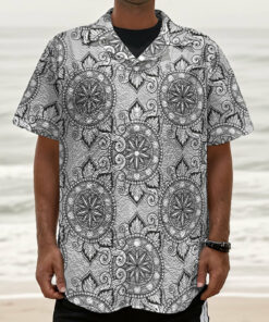 Zentangle Floral Pattern Print Textured Short Sleeve Shirt