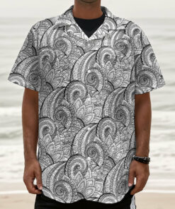 Zentangle Flower Pattern Print Textured Short Sleeve Shirt