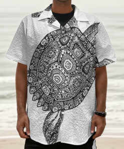 Zentangle Sea Turtle Print Textured Short Sleeve Shirt