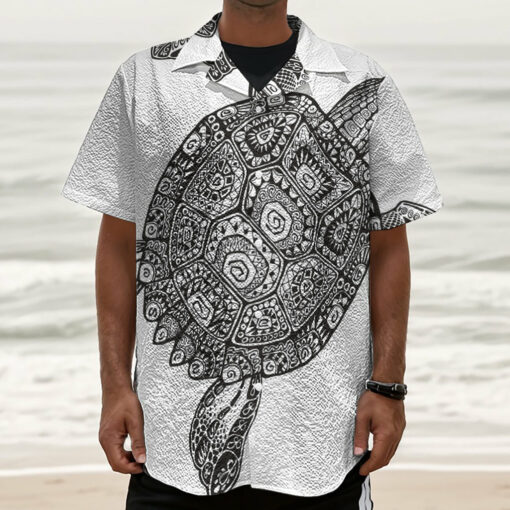 Zentangle Sea Turtle Print Textured Short Sleeve Shirt
