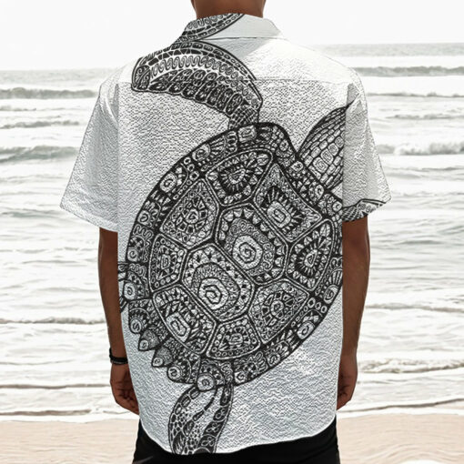 Zentangle Sea Turtle Print Textured Short Sleeve Shirt