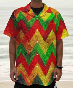 Zig Zag Reggae Pattern Print Textured Short Sleeve Shirt