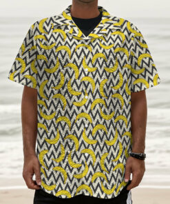 Zigzag Banana Pattern Print Textured Short Sleeve Shirt