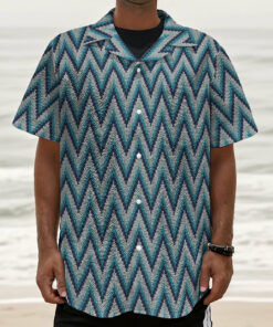Zigzag Knitted Pattern Print Textured Short Sleeve Shirt