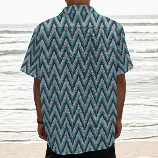 Zigzag Knitted Pattern Print Textured Short Sleeve Shirt