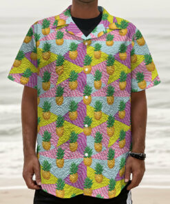 Zigzag Pineapple Pattern Print Textured Short Sleeve Shirt