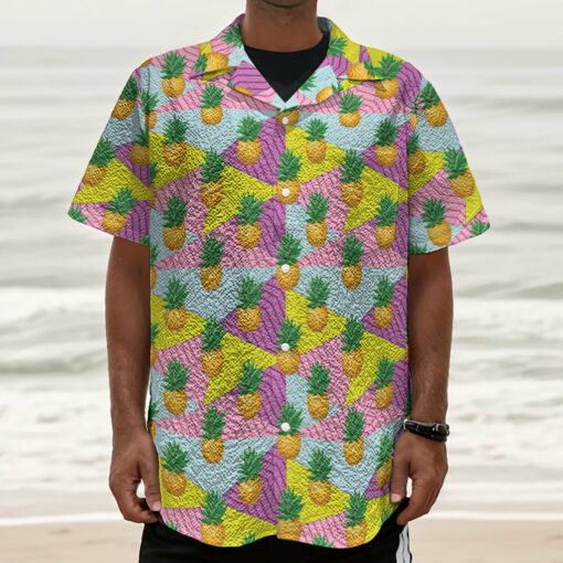 Zigzag Pineapple Pattern Print Textured Short Sleeve Shirt