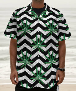 Zigzag Weed Pattern Print Textured Short Sleeve Shirt