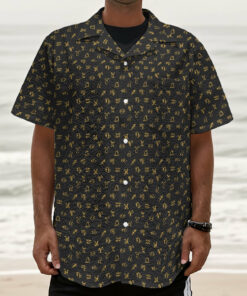 Zodiac Astrological Signs Pattern Print Textured Short Sleeve Shirt
