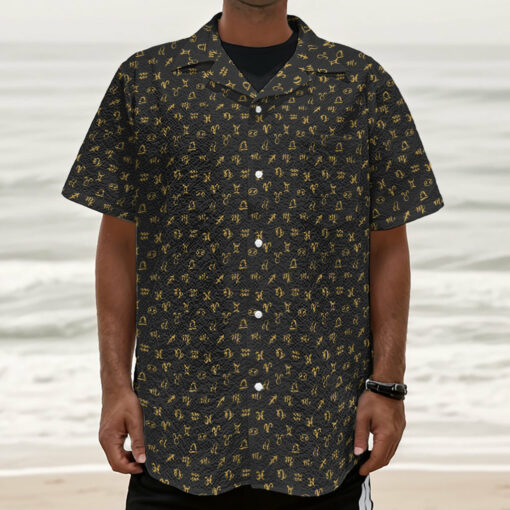 Zodiac Astrological Signs Pattern Print Textured Short Sleeve Shirt