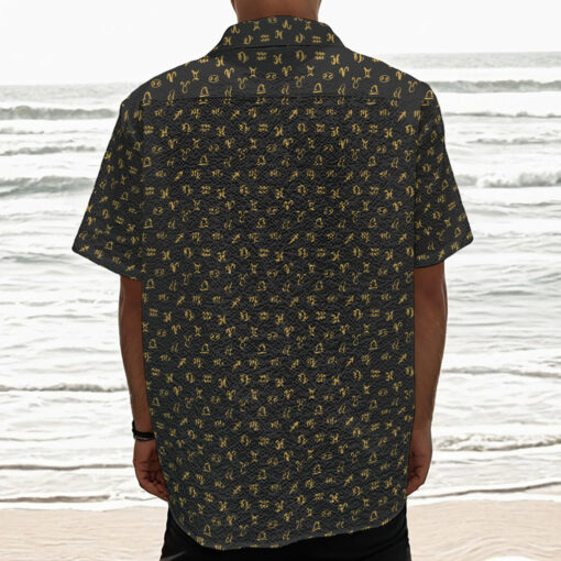 Zodiac Astrological Signs Pattern Print Textured Short Sleeve Shirt