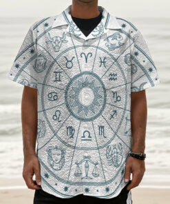 Zodiac Astrology Signs Print Textured Short Sleeve Shirt