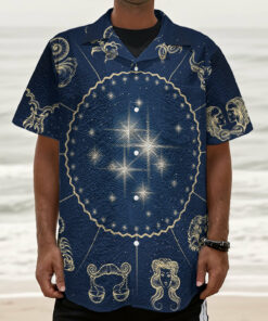 Zodiac Astrology Symbols Print Textured Short Sleeve Shirt