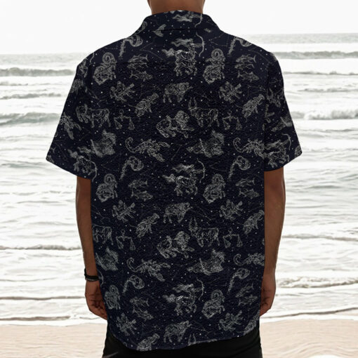 Zodiac Constellation Pattern Print Textured Short Sleeve Shirt